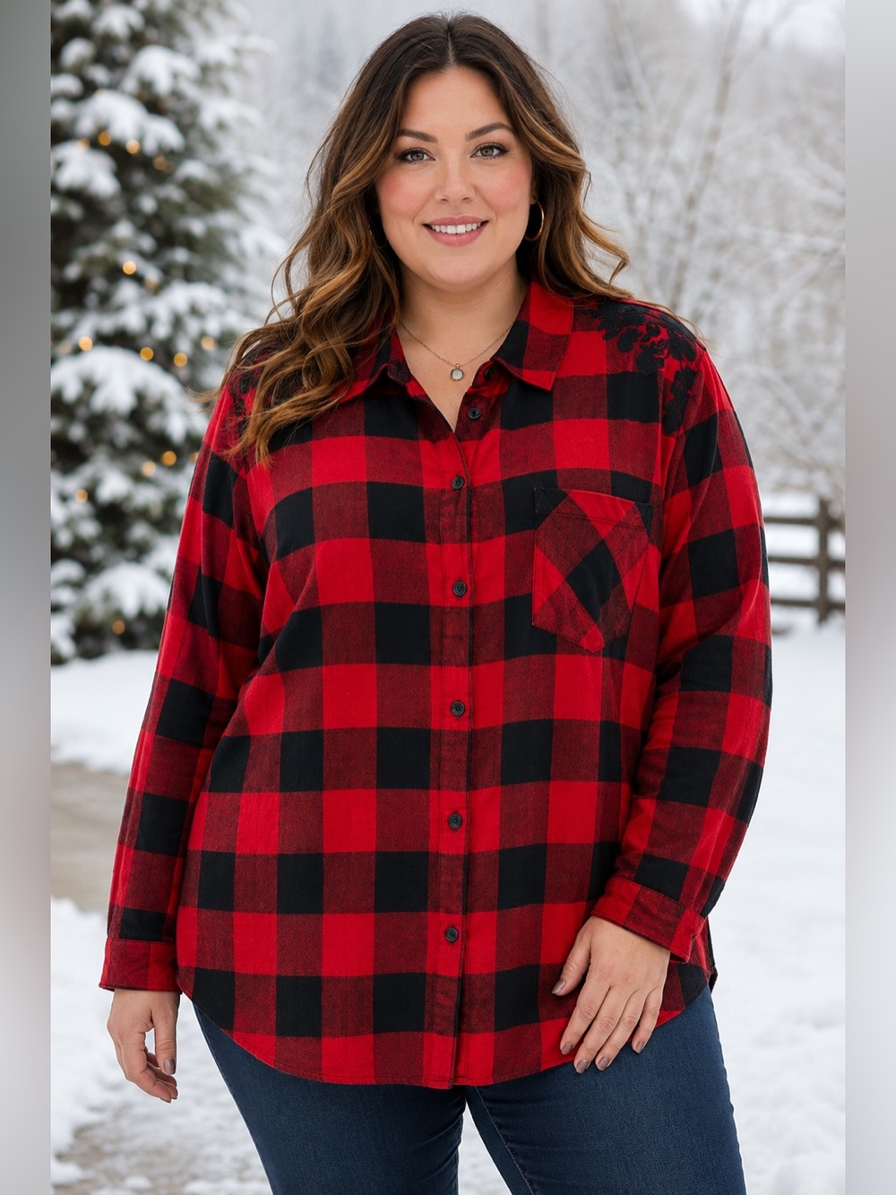 NWT Faded Glory 2X Red Black Buffalo Plaid Button Front Shirt Flannel